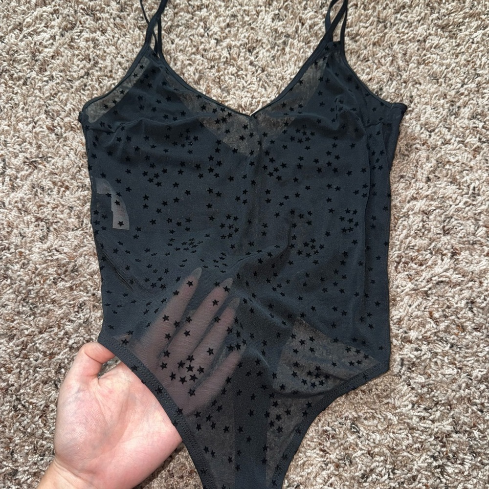 Colsie Black Star Mesh Bodysuit